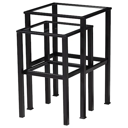 Metal Nesting Tables with Inset Glass Tops